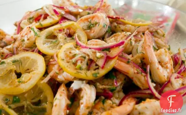 Crevettes marinées avec aïoli au citron et à la ciboulette