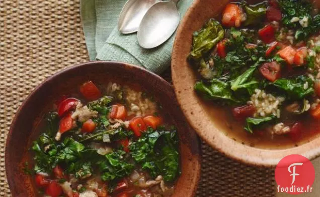 Soupe à la dinde, au chou frisé et au riz brun