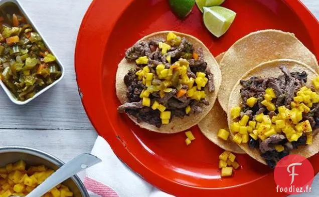 Chalupas au steak et aux haricots noirs
