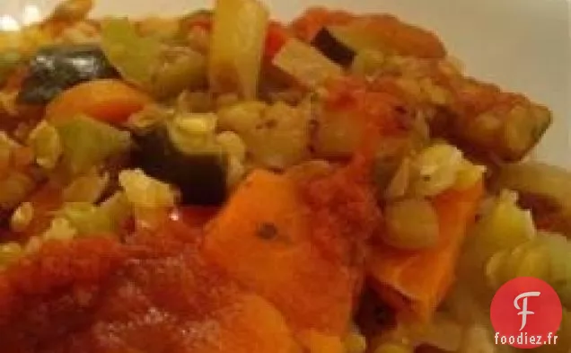 Gratin de riz aux lentilles et légumes