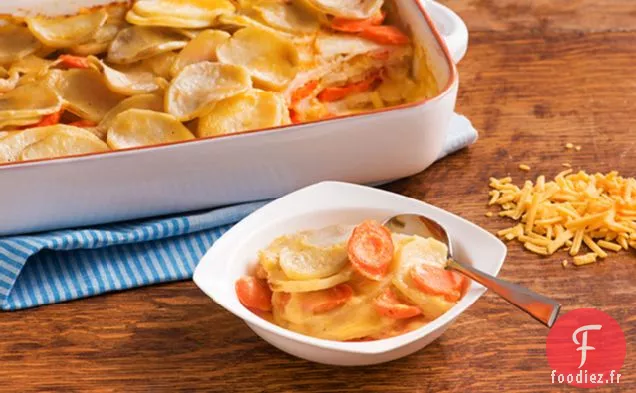 Pommes de Terre Festonnées au Fromage et Carottes
