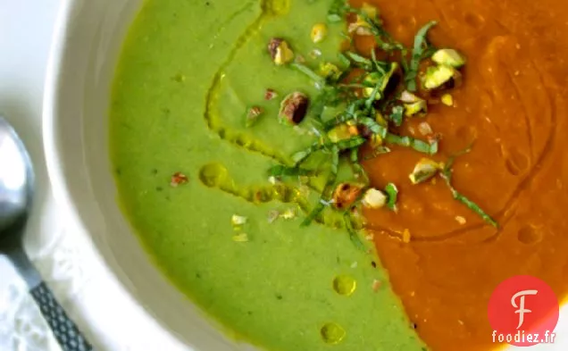 Soupe miso Carotte-gingembre Et Soupe Aux Pois Frappés