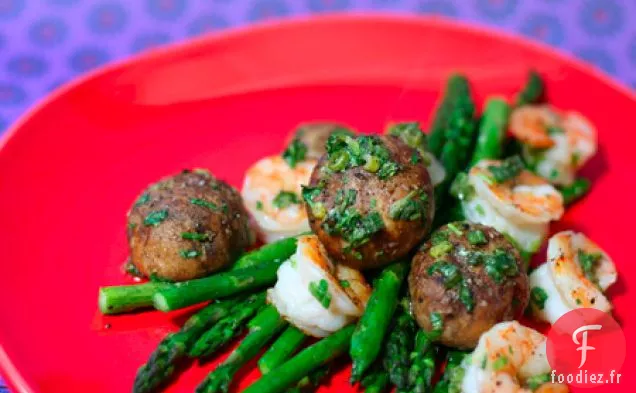 Crevettes Et Champignons Rôtis Au Gingembre Et À L'Oignon Vert