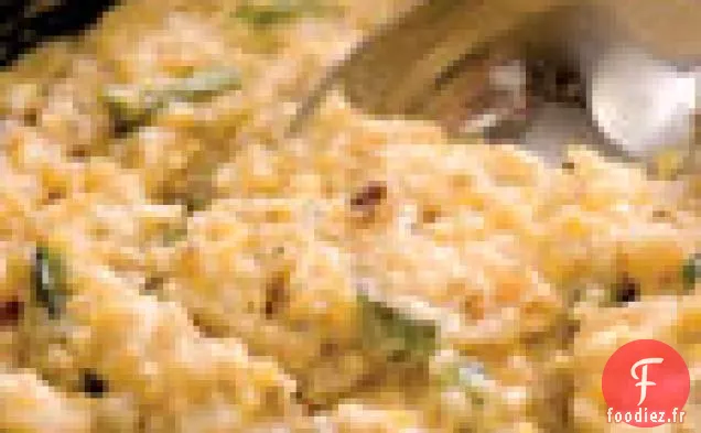 Gruau de Raifort avec Confettis de Poivrons Poblano Rôtis et Oignons Rouges