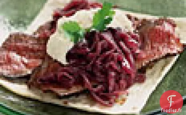 Tacos aux Yeux de Côte avec Confiture d'Oignons et Crème Fraîche au Raifort