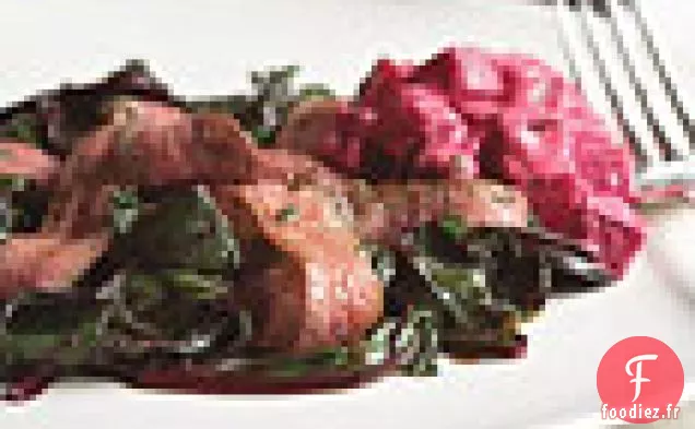 Bifteck de Flanc Grillé avec Betteraves Sautées et Betteraves Crémeuses au Raifort