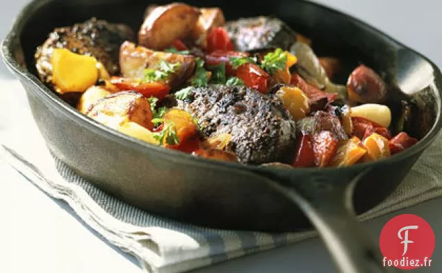 Steak Grésillant aux Légumes rôtis