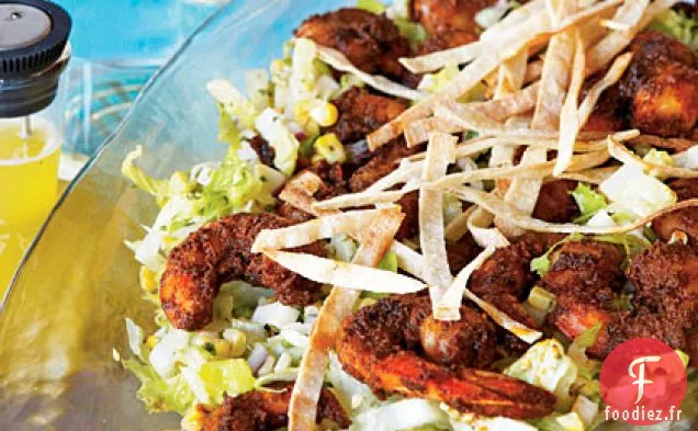 Salade de Crevettes Noircies au Jicama et Maïs grillé