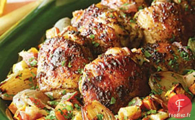 Cuisses De Poulet Brunies Avec Patates Douces Rôties Et Panais