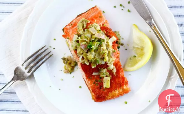 Saumon Poêlé À L'Échalote + Relish D'Oignon Vert
