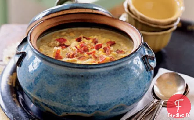 Chaudrée de Pommes de Terre au Maïs et aux Alevins avec Bacon Fumé au Bois de Pommier