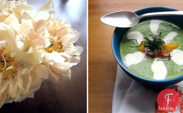 Soupe De Pois Réfrigérée Au Radis Et À La Relish De Mangue