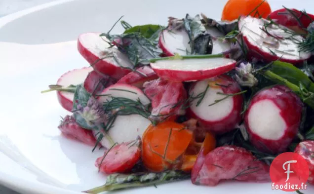 Salade De Radis Et D'Herbes Avec Tomates Au Soleil Et Fraises