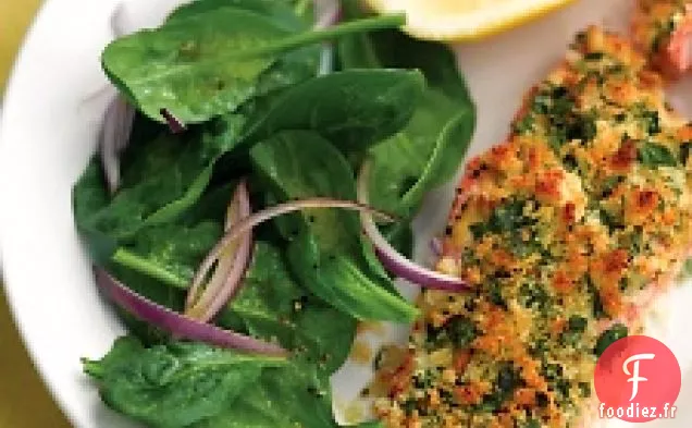 Saumon en croûte d'Herbes Et Salade D'Épinards