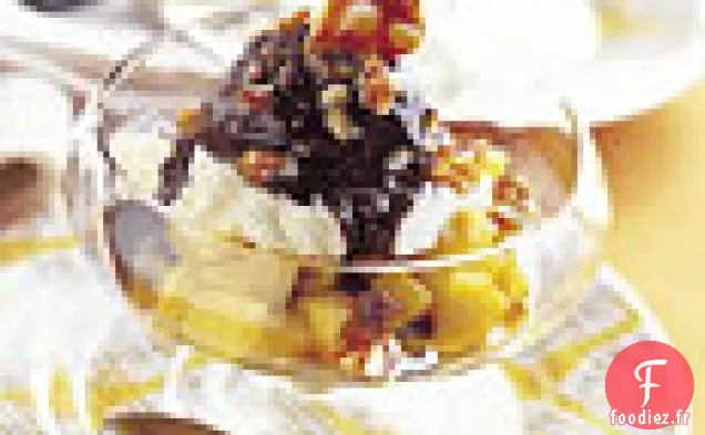 Sundaes à l'Ananas Caramélisé avec Sauce Chocolat-Noix de Coco
