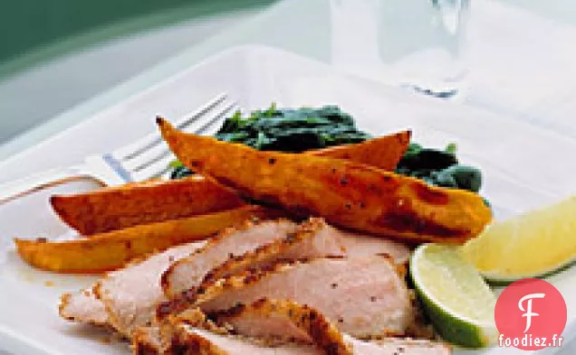 Côtelettes De Porc Désossées Et Frites D'Igname Rôties