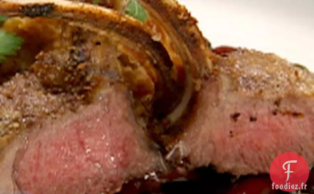 Carré d'Agneau Néo-Zélandais avec Purée de Patates Douces et Ragoût de Trois Haricots