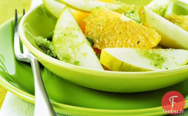 Tranches d'Oranges et de Poires avec du Sucre à la Menthe