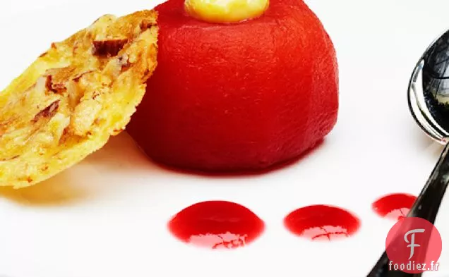 Pommes Pochées Aux Framboises Au Chocolat Blanc Et Crème De Fenouil