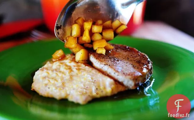 Côtelettes de Porc aux Pommes et Grains de Fromage au Bacon Crémeux