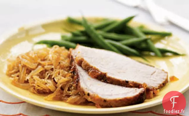 Longe de Porc Frottée avec Glaçage à l'Abricot et Choucroute