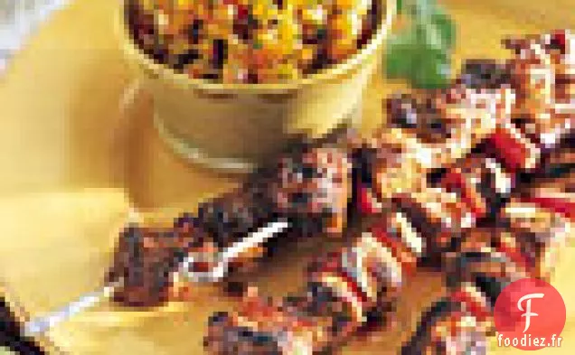 Brochettes d'Agneau Glacées au Tamarin et Relish d'Abricot séché