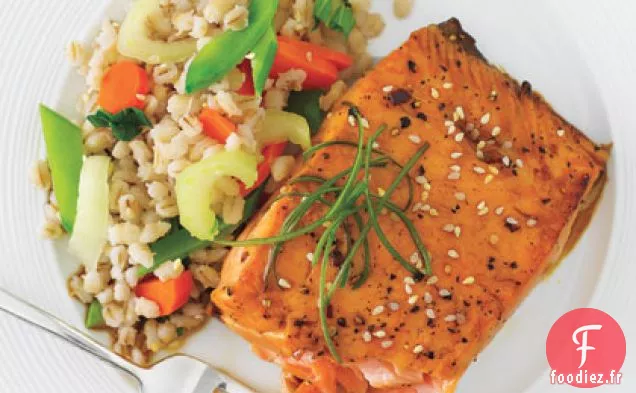 Saumon Glacé au Miel et au Sésame avec Salade de Confettis d'Orge