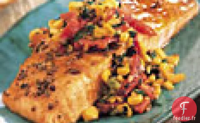 Saumon Rôti au Poivron Rouge et Relish de Maïs