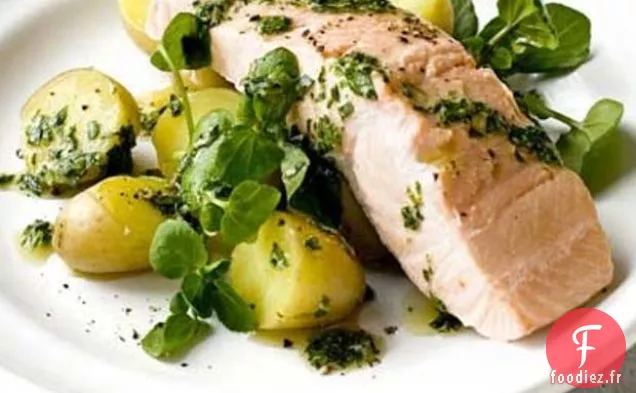 Saumon Poché À La Sauce Aux Herbes Vertes Et À La Moutarde