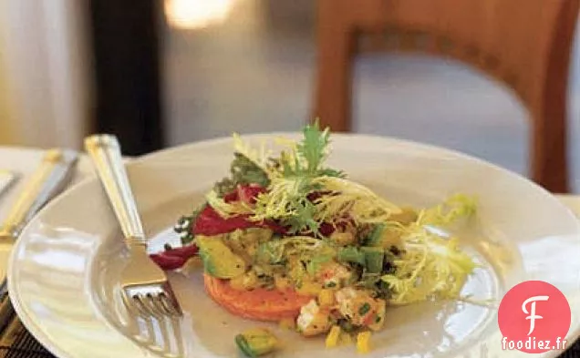 Saumon poêlé à l'Avocat, Crevettes et Salsa à la Mangue
