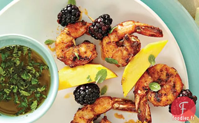 Brochettes de Crevettes Noircies Grillées