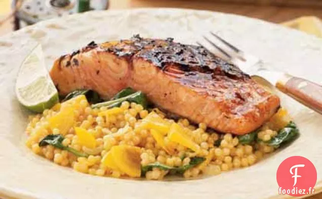Saumon Grillé au Ponzu avec Couscous aux Betteraves Dorées