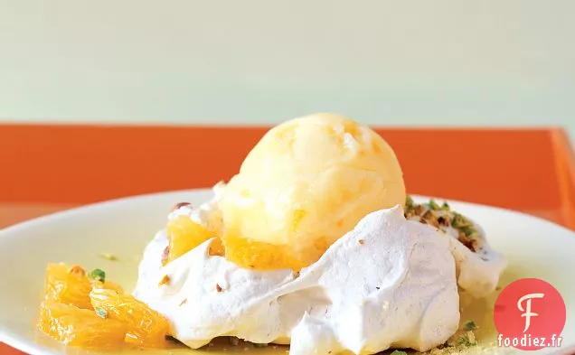 Pavlovas à la Pistache aux Oranges et Sorbet à l'Orange Sanguine