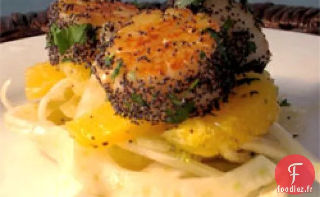 Recette Noire Et Orange: Pétoncles de Mer en croûte De Pavot Sur Fenouil A