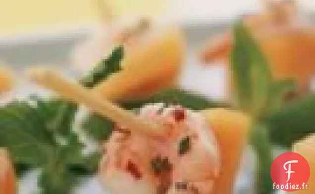 Brochettes De Crevettes, De Cantaloup Et D'Herbes Fraîches