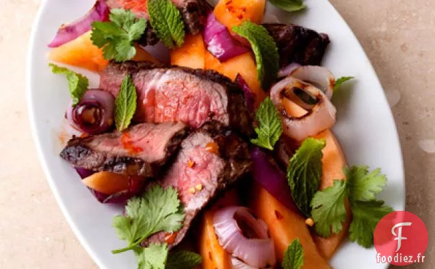 Melon et Steak avec Vinaigrette au Paprika Fumé