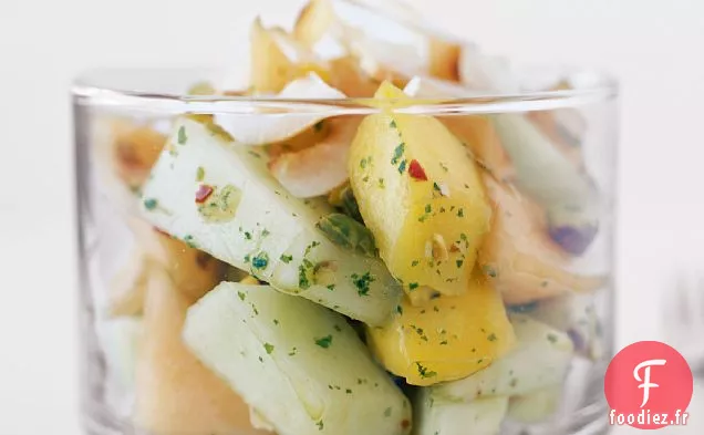 Salade de Melon et Mangue à la Noix de Coco Grillée et aux Pistaches