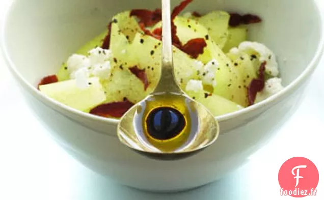 Insalata De Mélone Et Prosciutto Croccante Con Formaggio Di Capra