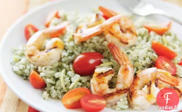 Crevettes Grillées au Riz Citron-Pesto