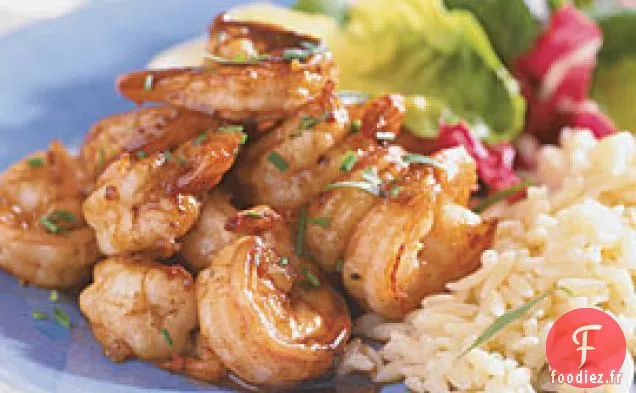 Crevettes Sautées Avec Sauce Au Vinaigre Balsamique Au Beurre