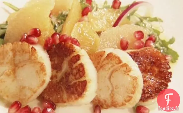 Pétoncles Poêlés avec Salade d'Agrumes, Roquette et Grenade