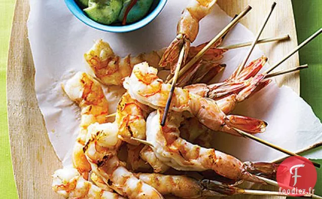 Crevettes au Sésame avec Salade de Concombre et de Soja