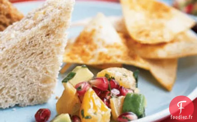 Salsa à la Grenade et à l'Avocat avec Chips Épicées