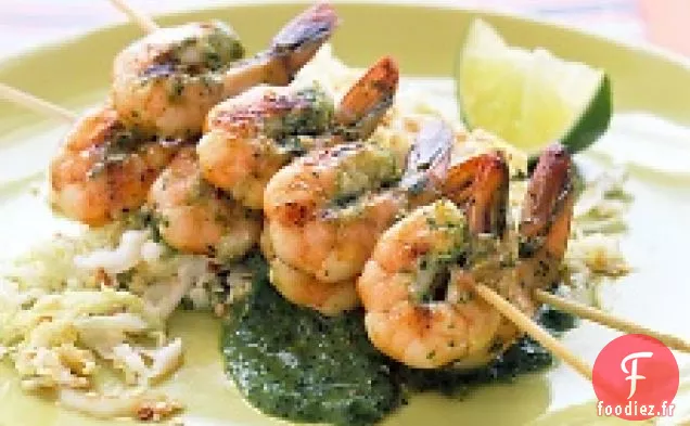 Crevettes Grillées À La Coriandre Et Au Chou Au Sésame