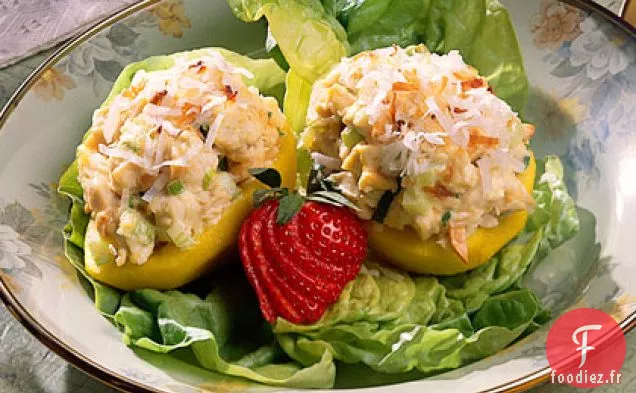 Poires Pochées au Curry et Salade de Poulet à la Noix de Coco
