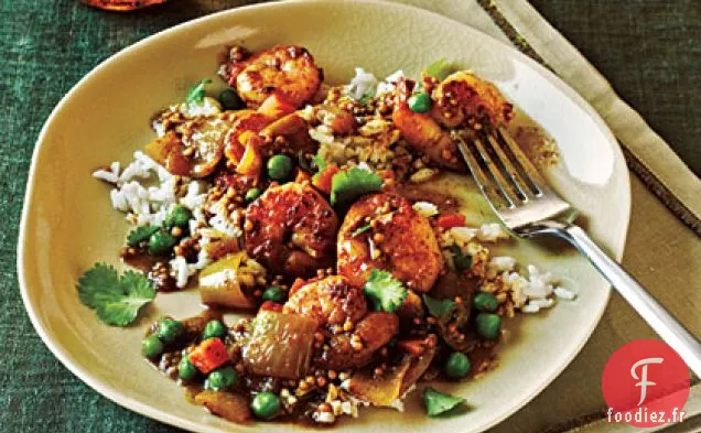Curry de Crevettes Bombay avec Riz à la noix de Coco