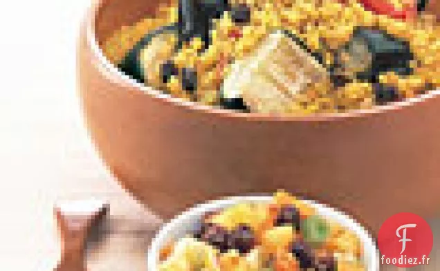 Couscous au Curry avec Légumes Rôtis, Chutney de Pêche et Yogourt à la Coriandre
