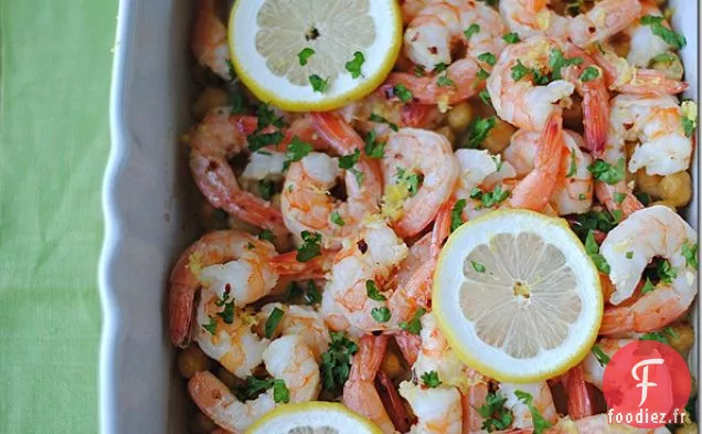 Crevettes Au Citron Et À L'Ail Avec Pois Chiches