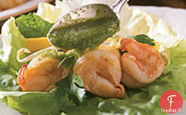 Crevettes Sautées À La Sauce Jalapeño-menthe-gingembre Et Mangue