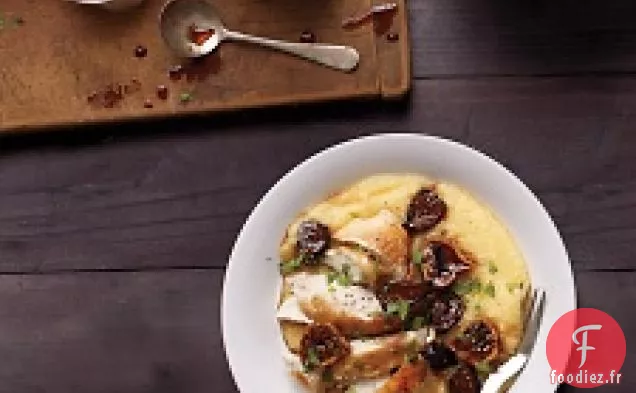 Poulet Rôti À La Polenta Et Figues Pochées Au Balsamique